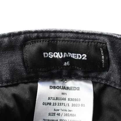 SUPER TWINKY JEAN デニムパンツ コットン ブラック ペイント加工 ダメージ加工 ディースクエアード ボトムス DSQUARED2