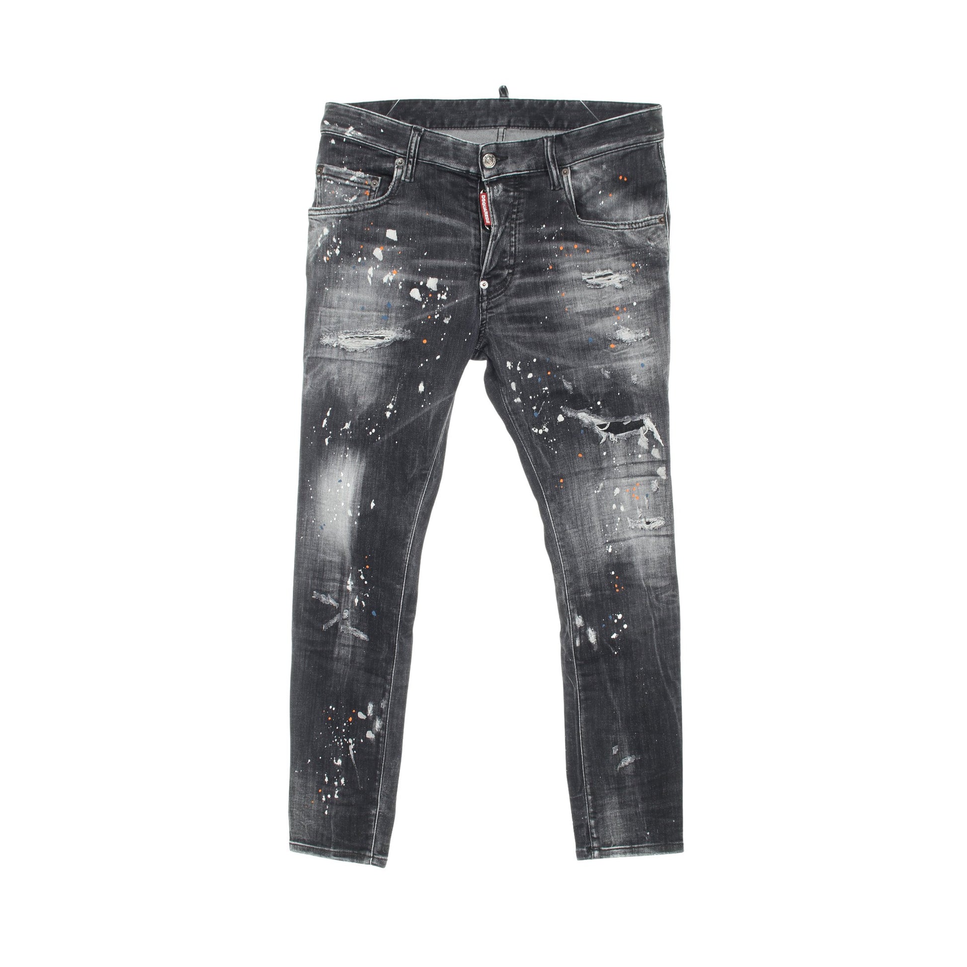 SUPER TWINKY JEAN デニムパンツ コットン ブラック ペイント加工 ダメージ加工 ディースクエアード ボトムス DSQUARED2