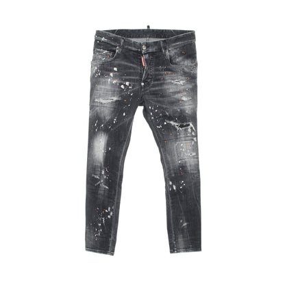SUPER TWINKY JEAN デニムパンツ コットン ブラック ペイント加工 ダメージ加工 ディースクエアード ボトムス DSQUARED2