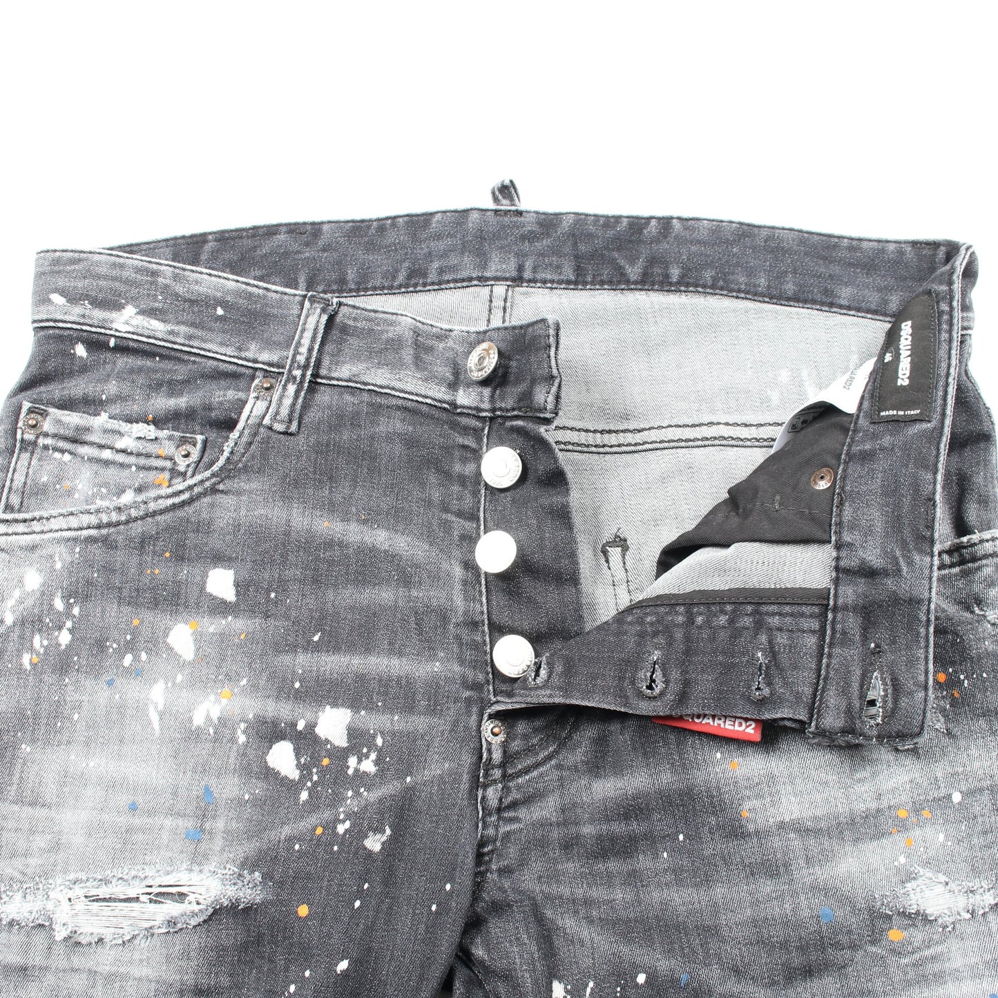 SUPER TWINKY JEAN デニムパンツ コットン ブラック ペイント加工 ダメージ加工 ディースクエアード ボトムス DSQUARED2