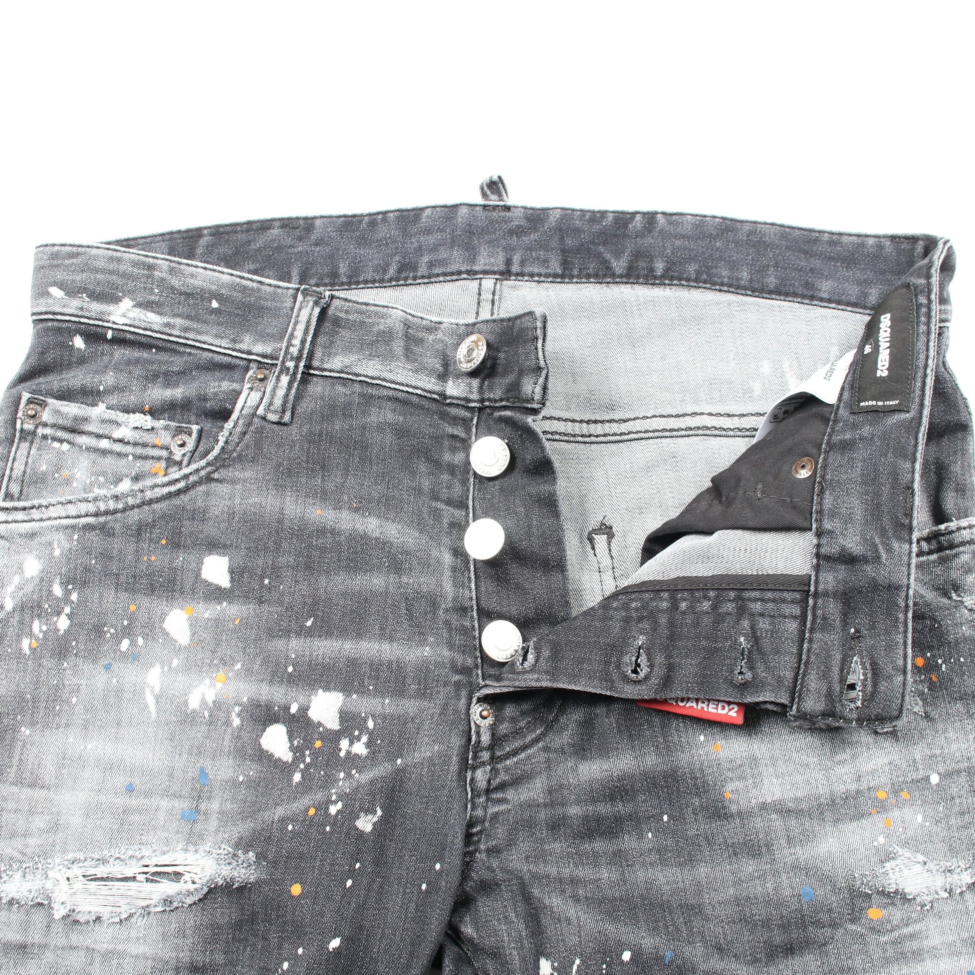 SUPER TWINKY JEAN デニムパンツ コットン ブラック ペイント加工 ダメージ加工 ディースクエアード ボトムス DSQUARED2
