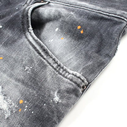 SUPER TWINKY JEAN デニムパンツ コットン ブラック ペイント加工 ダメージ加工 ディースクエアード ボトムス DSQUARED2