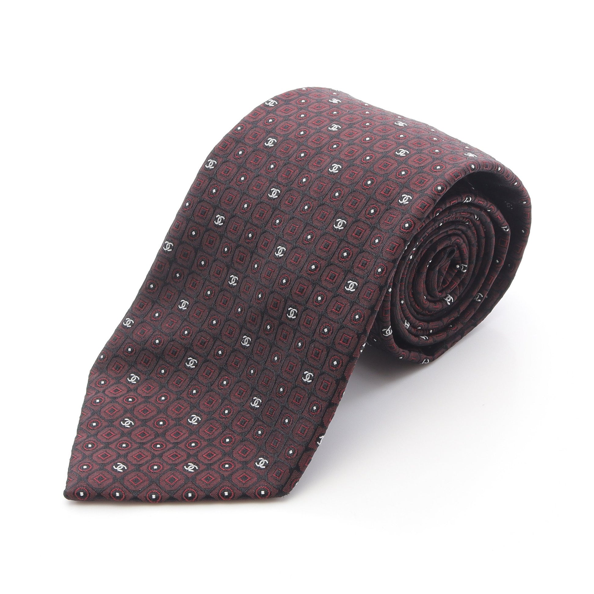 ココマーク7 ネクタイ シルク バーガンディ ブラック ホワイト  