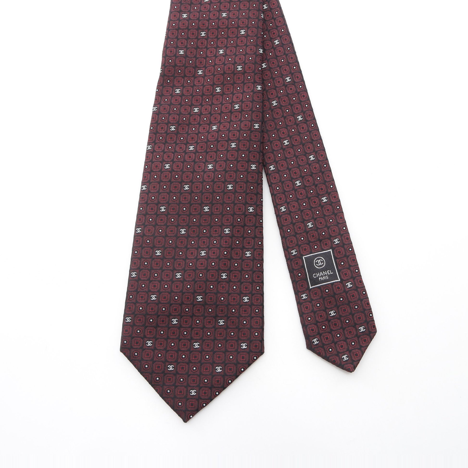 ココマーク7 ネクタイ シルク バーガンディ ブラック ホワイト  