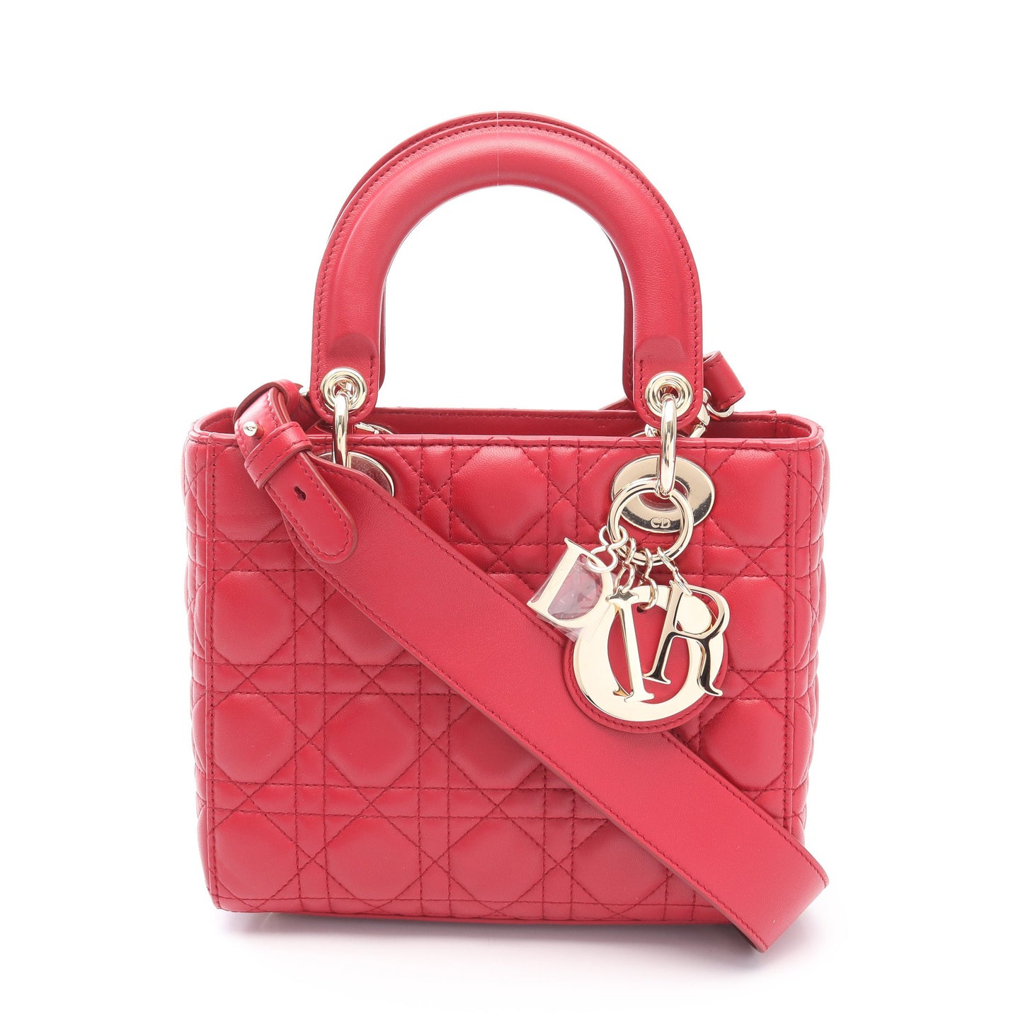 レディディオール スモール カナージュ ハンドバッグ レザー ピンクレッド 2WAY クリスチャンディオール バッグ Christian Dior