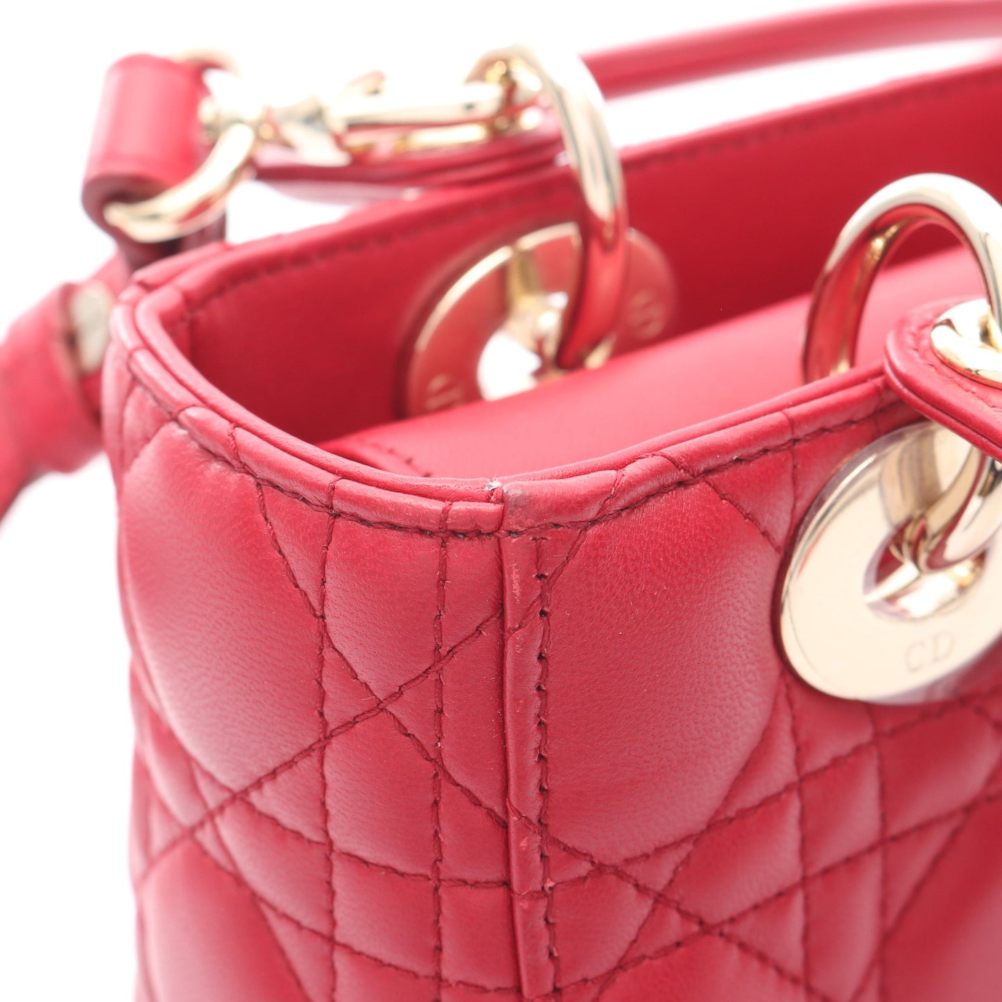 レディディオール スモール カナージュ ハンドバッグ レザー ピンクレッド 2WAY クリスチャンディオール バッグ Christian Dior