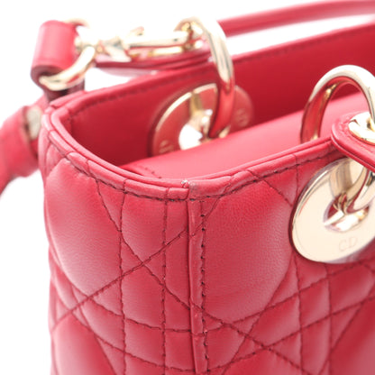 レディディオール スモール カナージュ ハンドバッグ レザー ピンクレッド 2WAY クリスチャンディオール バッグ Christian Dior