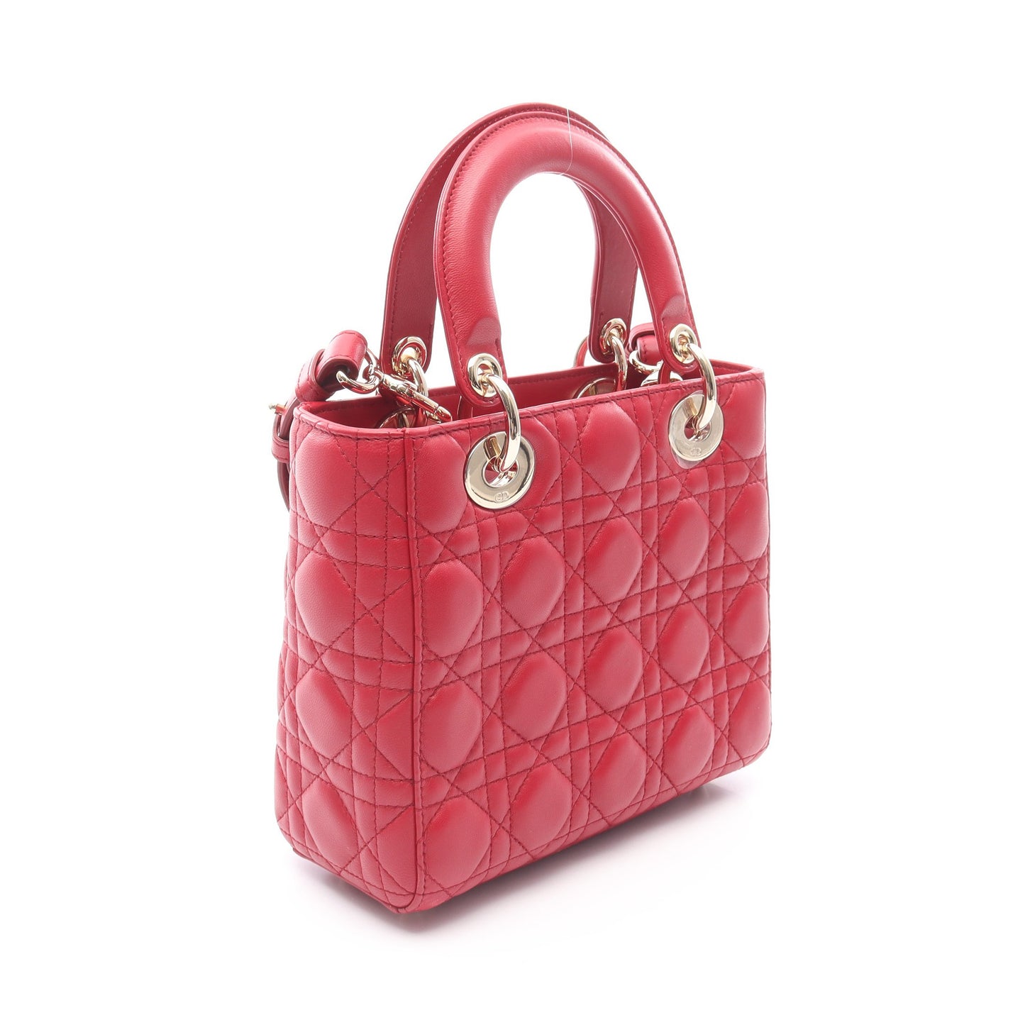 レディディオール スモール カナージュ ハンドバッグ レザー ピンクレッド 2WAY クリスチャンディオール バッグ Christian Dior