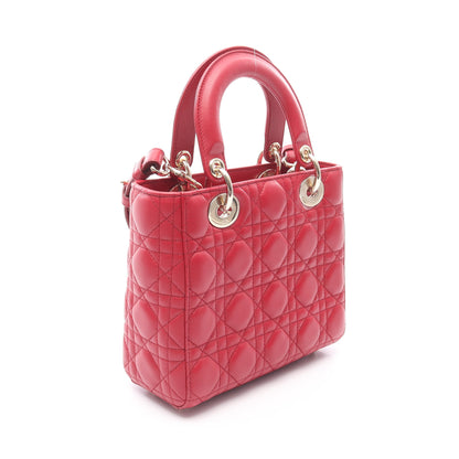 レディディオール スモール カナージュ ハンドバッグ レザー ピンクレッド 2WAY クリスチャンディオール バッグ Christian Dior