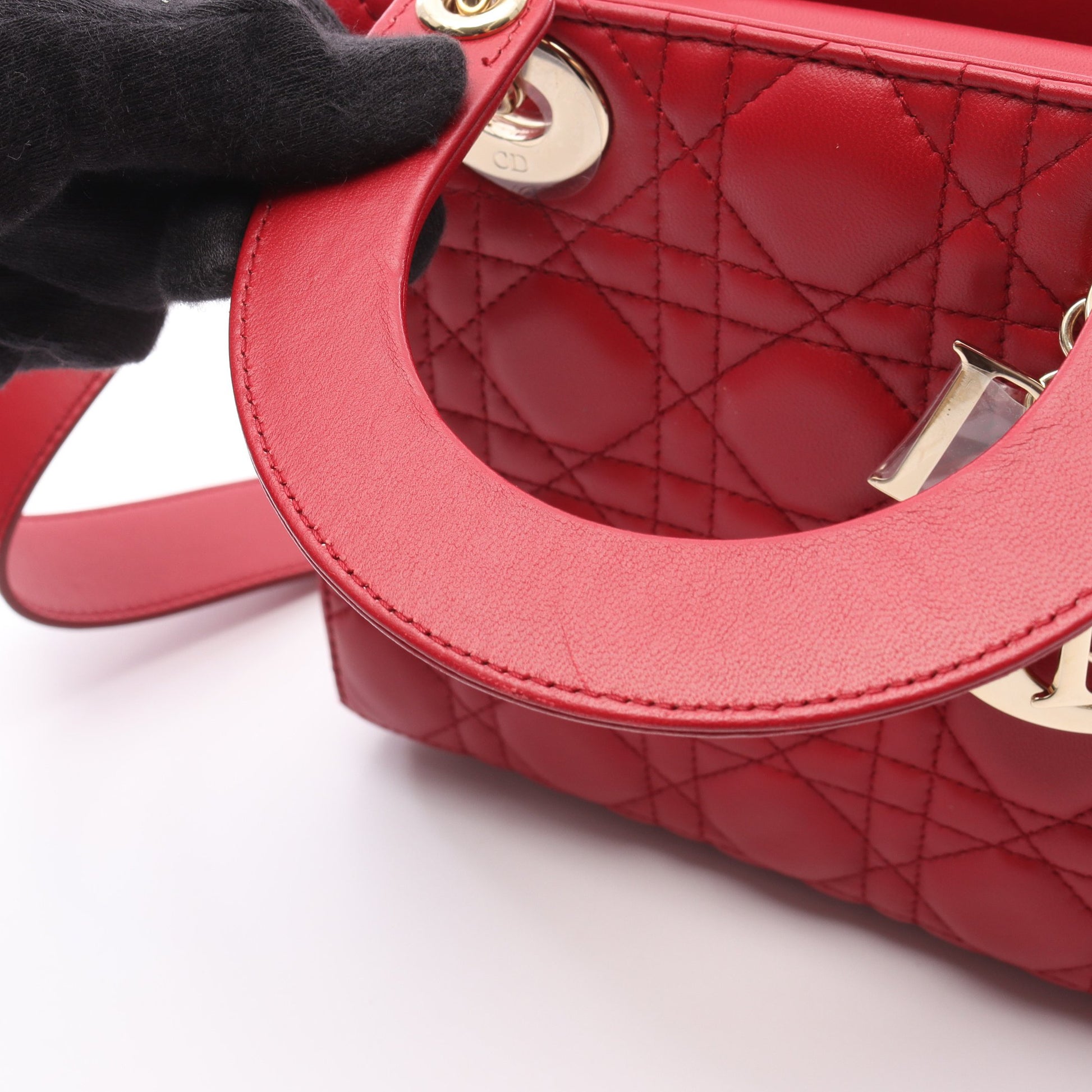 レディディオール スモール カナージュ ハンドバッグ レザー ピンクレッド 2WAY クリスチャンディオール バッグ Christian Dior