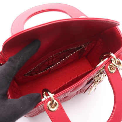 レディディオール スモール カナージュ ハンドバッグ レザー ピンクレッド 2WAY クリスチャンディオール バッグ Christian Dior