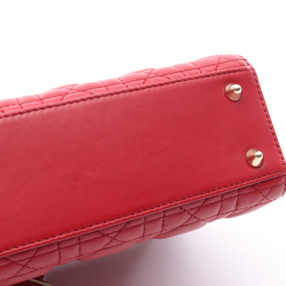 レディディオール スモール カナージュ ハンドバッグ レザー ピンクレッド 2WAY クリスチャンディオール バッグ Christian Dior