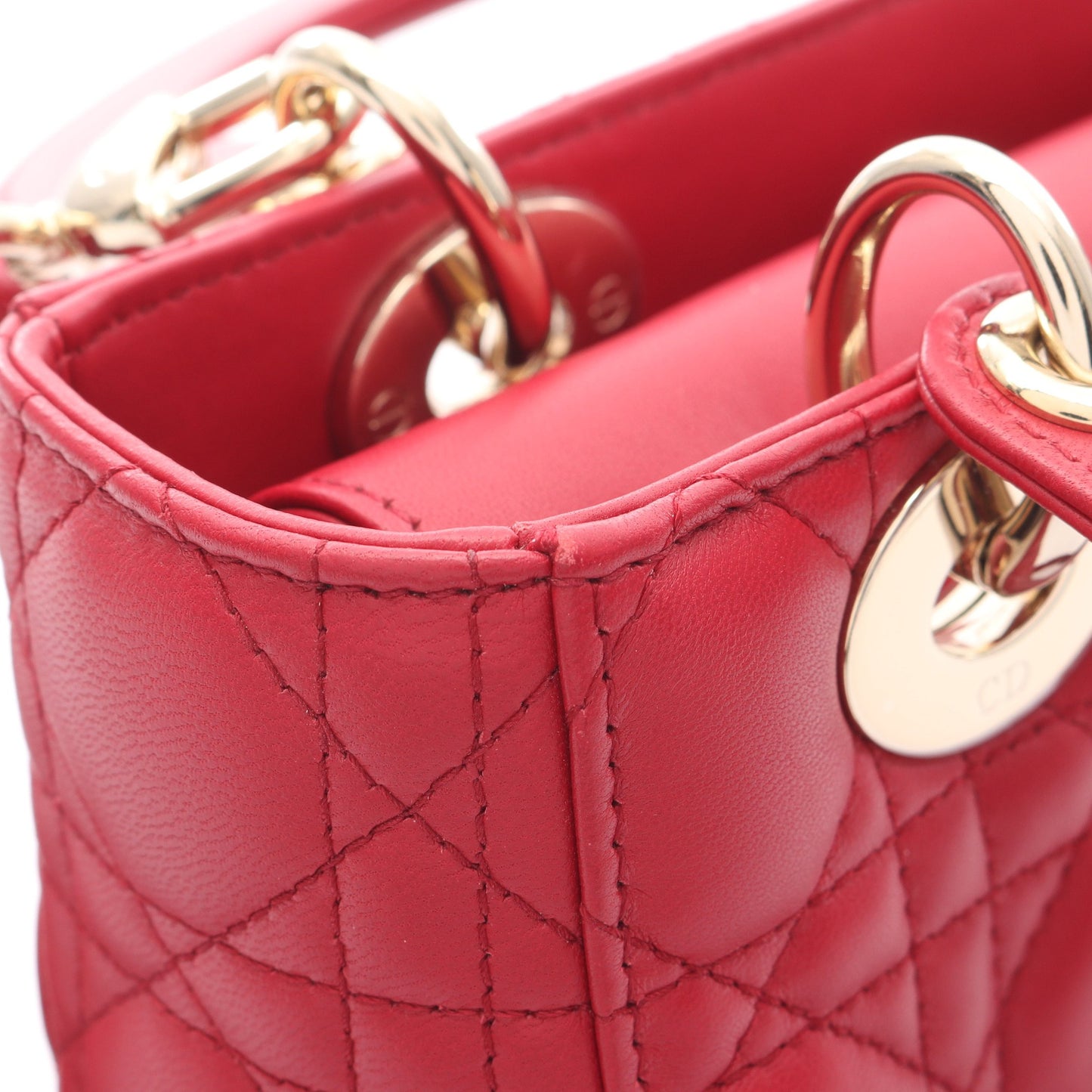 レディディオール スモール カナージュ ハンドバッグ レザー ピンクレッド 2WAY クリスチャンディオール バッグ Christian Dior