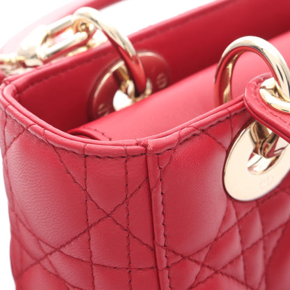 レディディオール スモール カナージュ ハンドバッグ レザー ピンクレッド 2WAY クリスチャンディオール バッグ Christian Dior