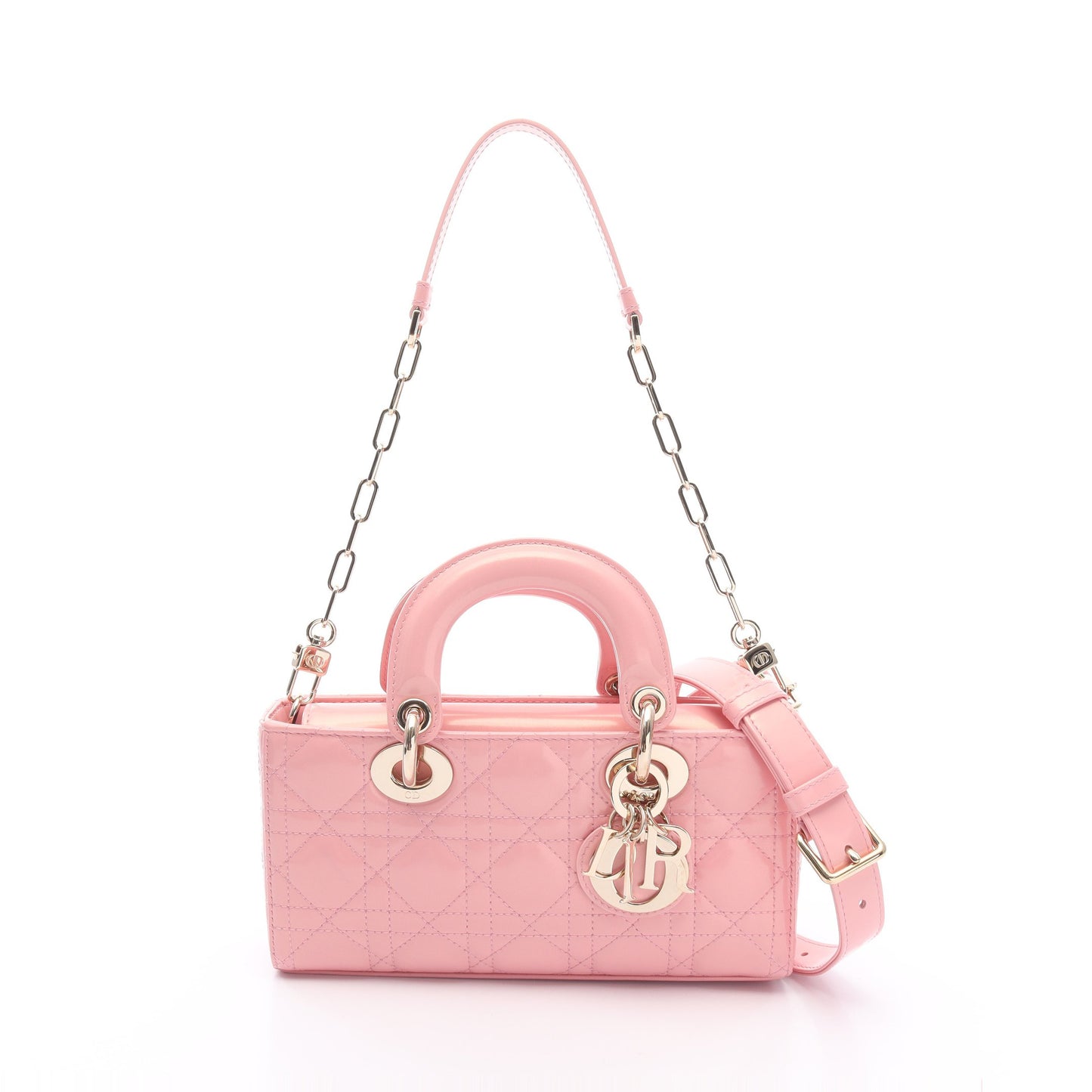 LADY D-JOY スモール カナージュ ハンドバッグ エナメルレザー ピンク 3WAY クリスチャンディオール バッグ Christian Dior