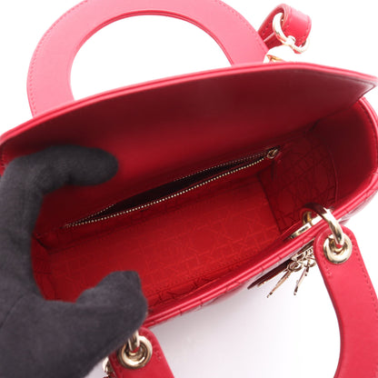 レディディオール スモール カナージュ ハンドバッグ レザー ピンクレッド 2WAY クリスチャンディオール バッグ Christian Dior