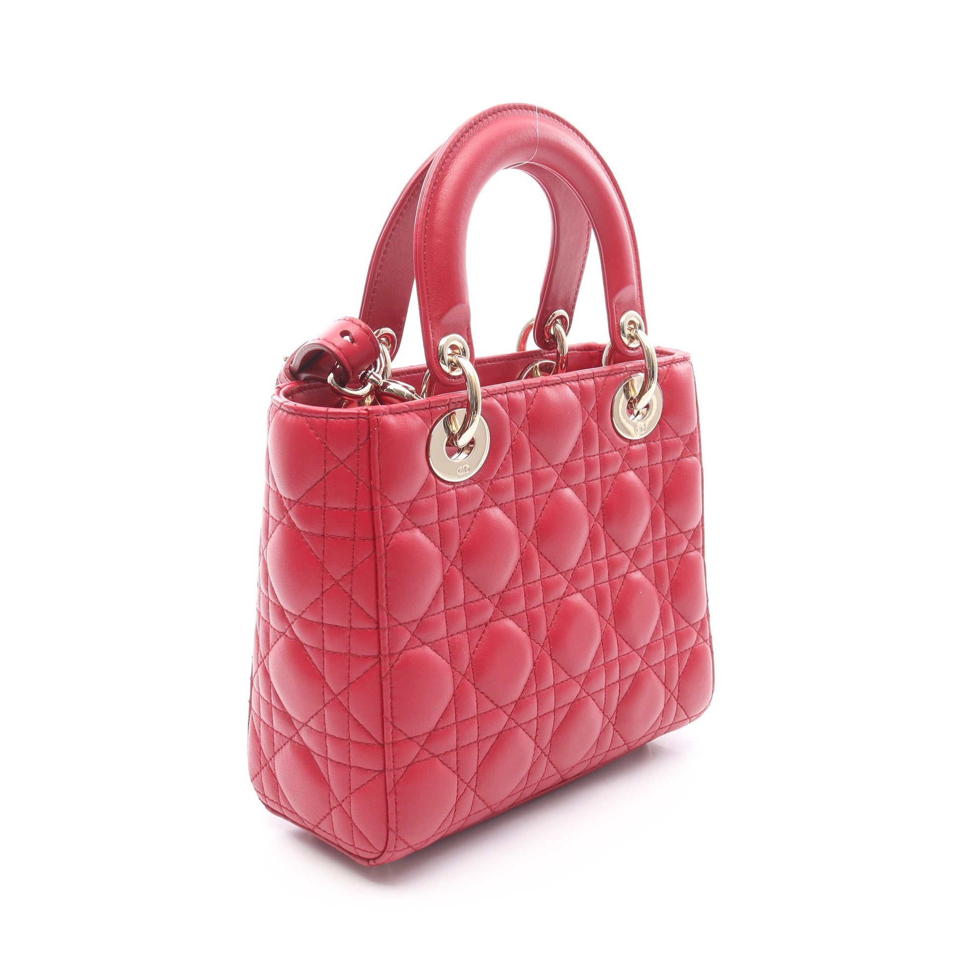 レディディオール スモール カナージュ ハンドバッグ レザー ピンクレッド 2WAY クリスチャンディオール バッグ Christian Dior