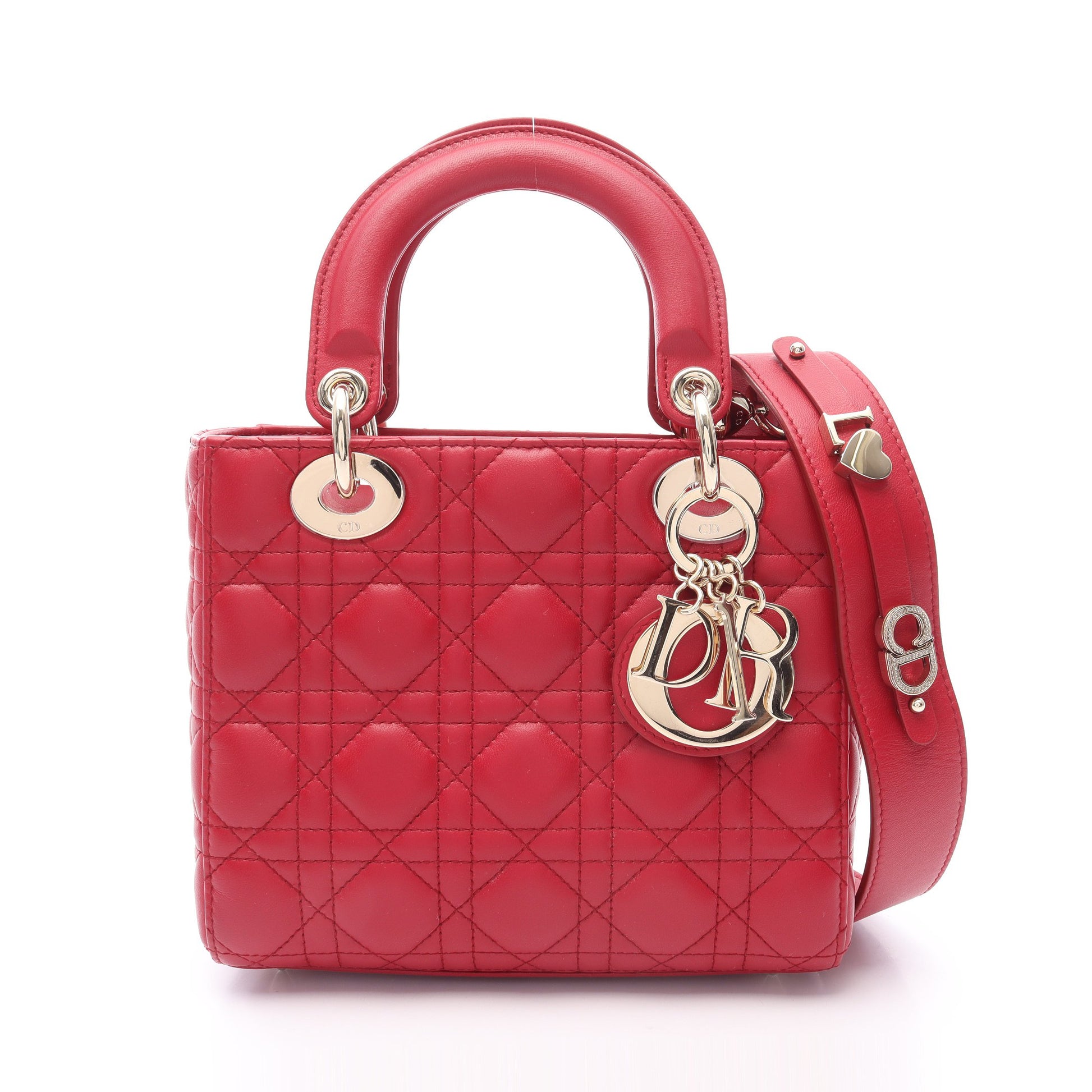 レディディオール スモール カナージュ ハンドバッグ レザー ピンクレッド 2WAY クリスチャンディオール バッグ Christian Dior