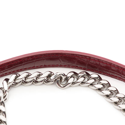 サンセット チェーンショルダーバッグ レザー ピンクレッド クロコ型押し イヴサンローラン バッグ YVES SAINT LAURENT