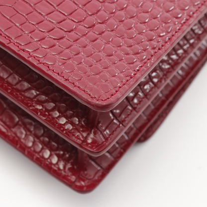 サンセット チェーンショルダーバッグ レザー ピンクレッド クロコ型押し イヴサンローラン バッグ YVES SAINT LAURENT