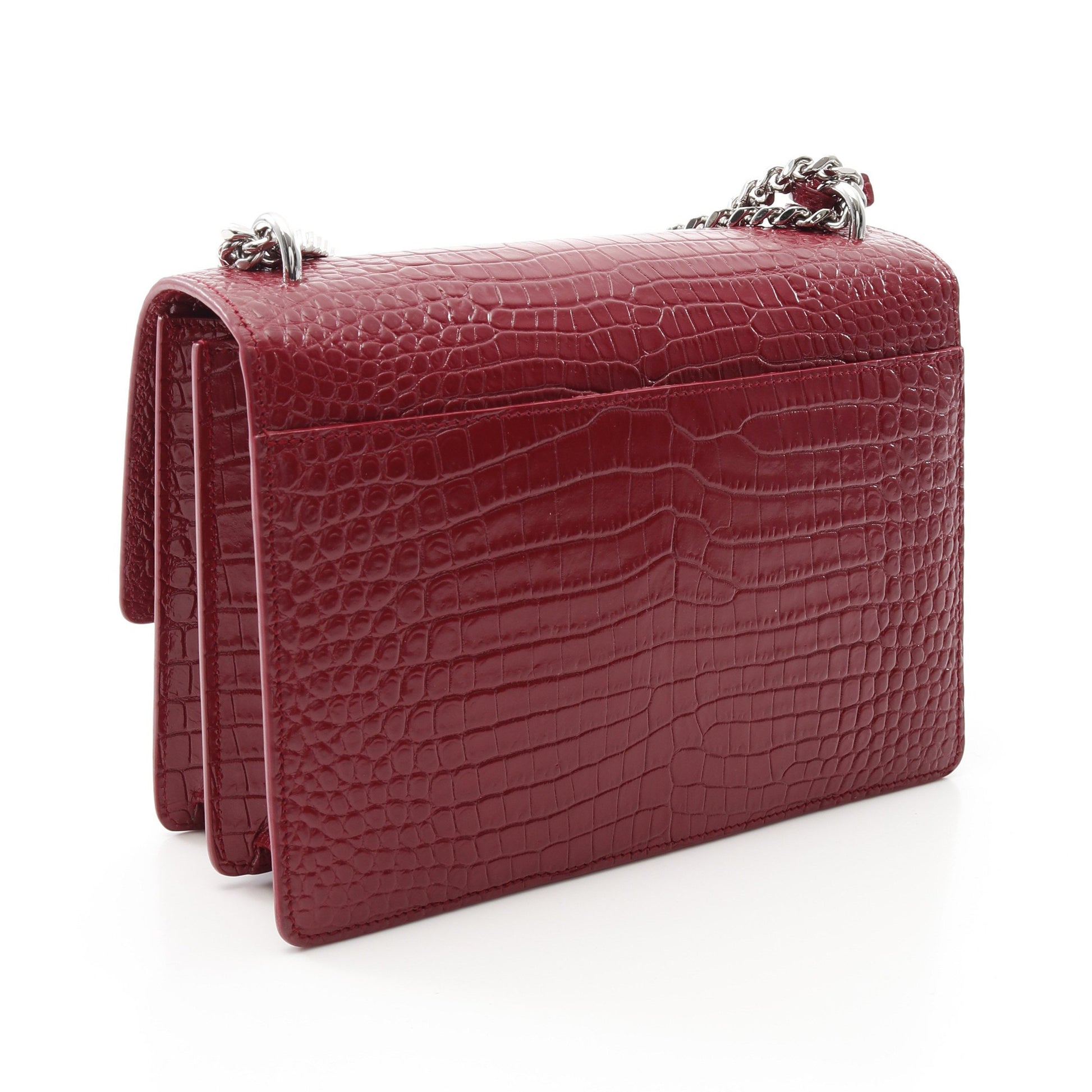 サンセット チェーンショルダーバッグ レザー ピンクレッド クロコ型  