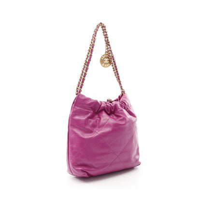 CHANEL 22 ミニ チェーンショルダーバッグ レザー パープル ゴールド金具 2WAY シャネル バッグ CHANEL