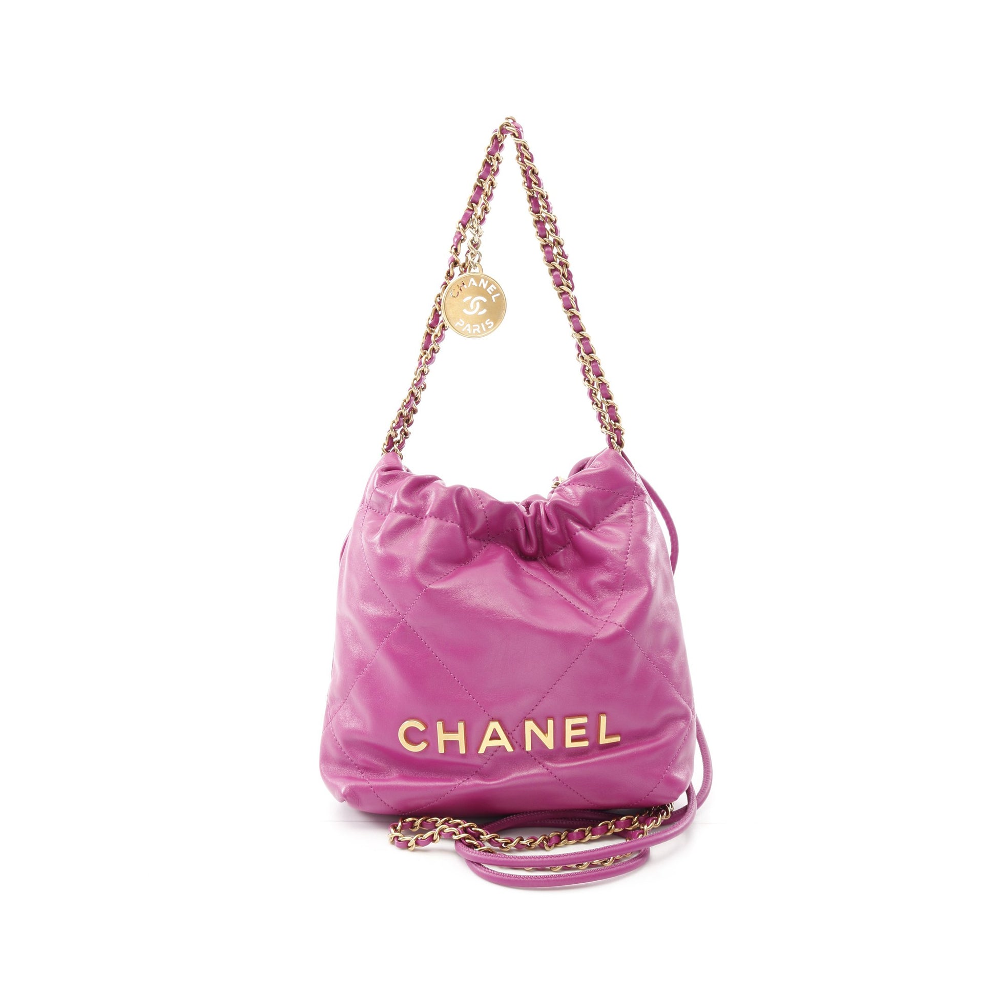 CHANEL 22 ミニ チェーンショルダーバッグ レザー パープル ゴールド金具 2WAY シャネル バッグ CHANEL