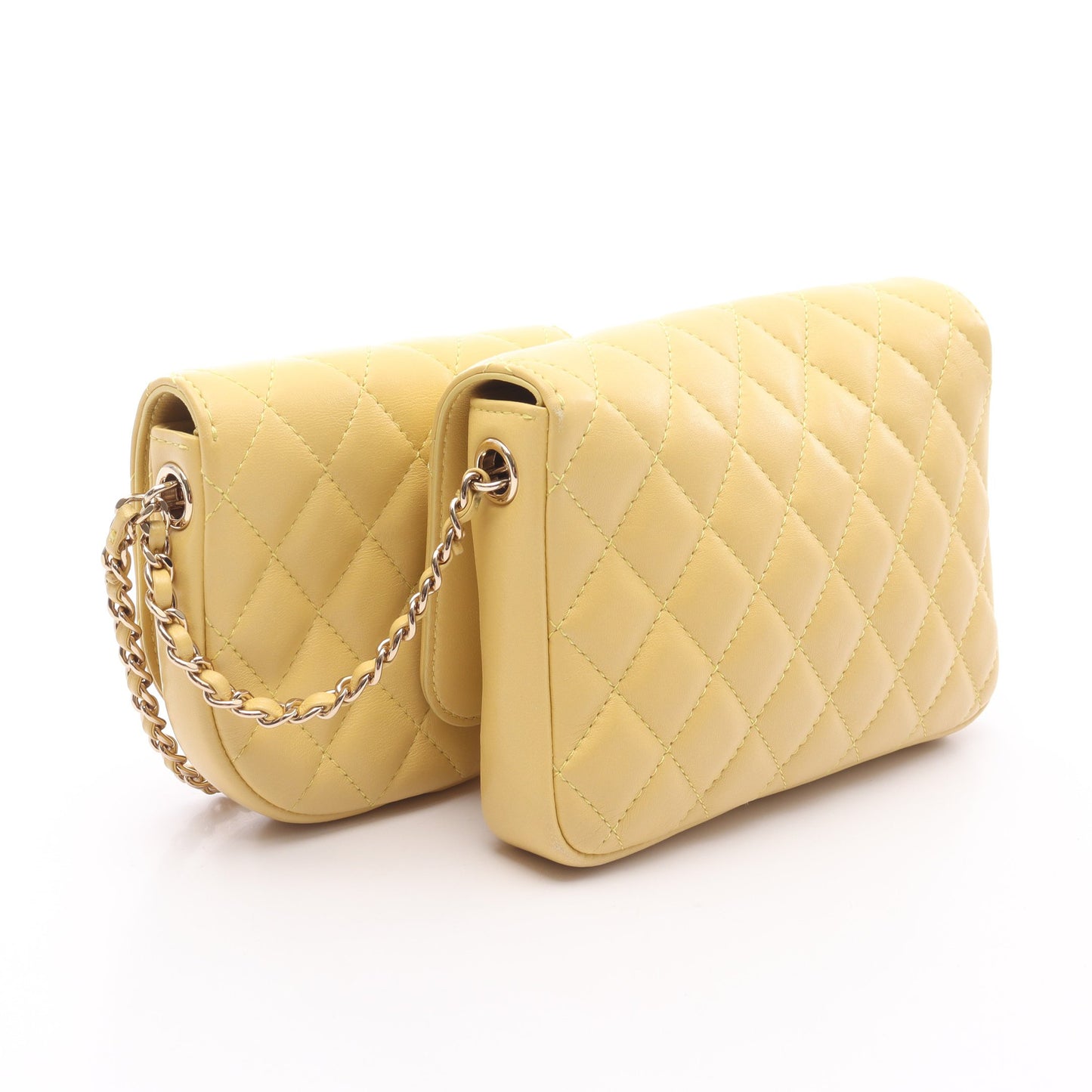 マトラッセ チェーンショルダーバッグ ラムスキン ライトイエロー ゴールド金具 シャネル バッグ CHANEL
