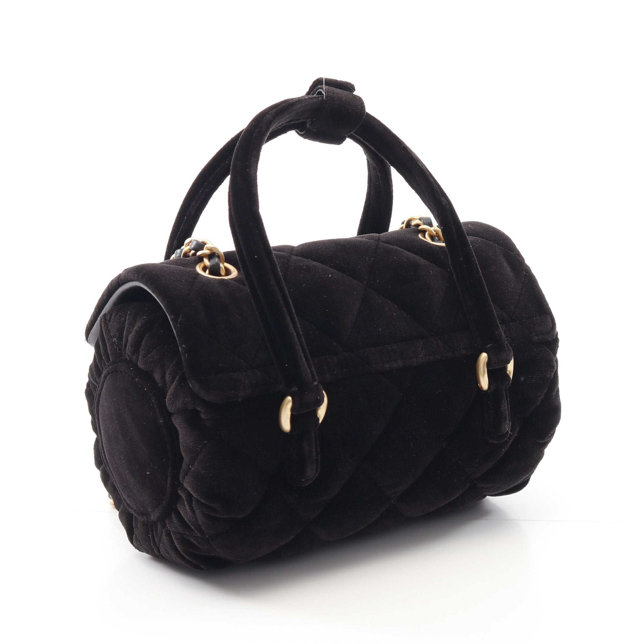 マトラッセ チェーンショルダーバッグ ベロア ブラック ゴールド金具