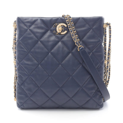 マトラッセ チェーンショルダーバッグ ラムスキン ネイビー ゴールド金具 シャネル バッグ CHANEL