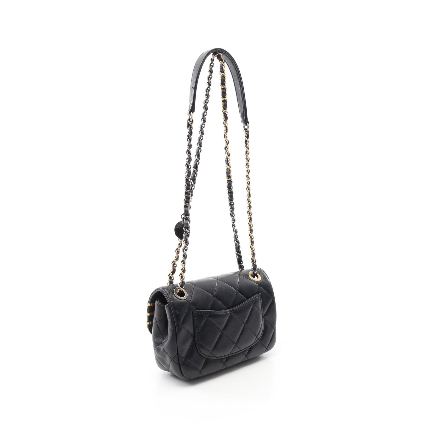 マトラッセ Wチェーンショルダーバッグ ラムスキン ブラック コンビ金具 シャネル バッグ CHANEL