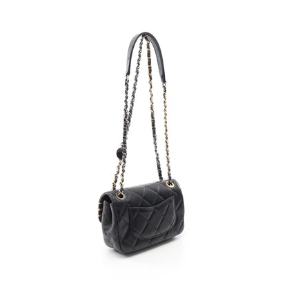 マトラッセ Wチェーンショルダーバッグ ラムスキン ブラック コンビ金具 シャネル バッグ CHANEL