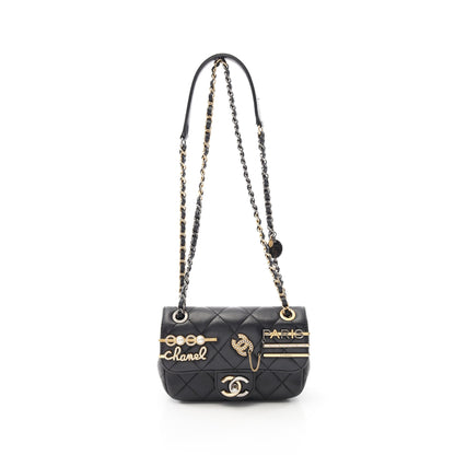マトラッセ Wチェーンショルダーバッグ ラムスキン ブラック コンビ金具 シャネル バッグ CHANEL