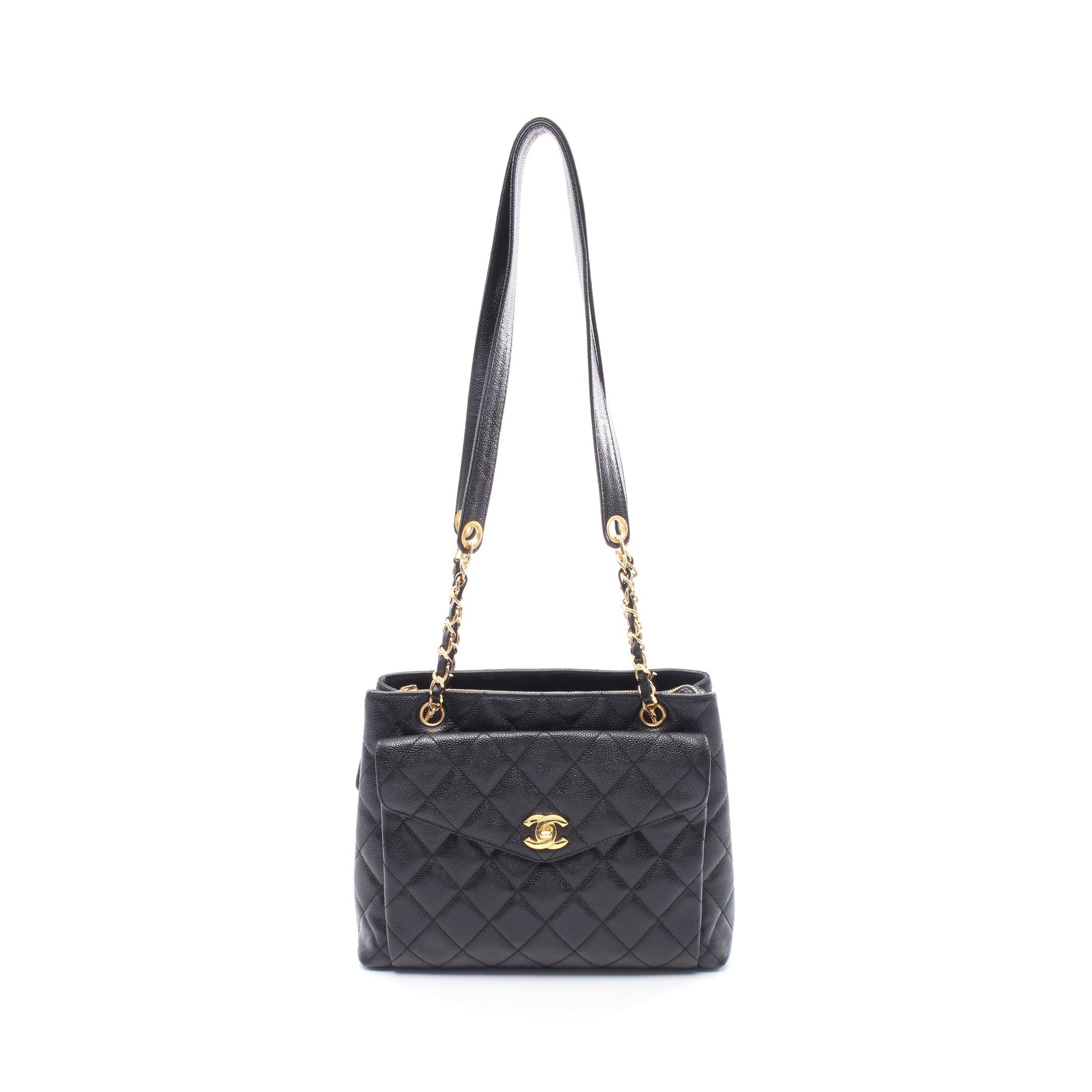 マトラッセ チェーンショルダーバッグ キャビアスキン ブラック ゴールド金具 シャネル バッグ CHANEL