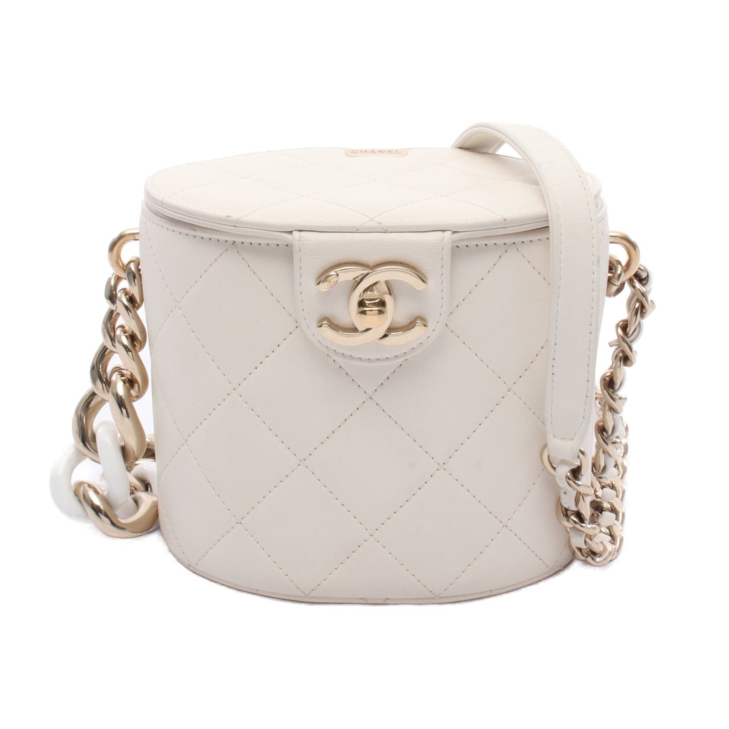 マトラッセ バニティ チェーンショルダーバッグ レザー ホワイト ゴールド金具 シャネル バッグ CHANEL