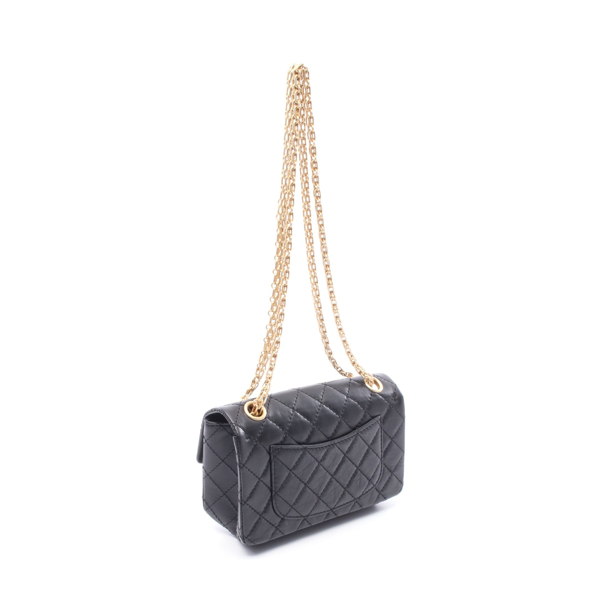 2.55 ミニマトラッセ Wチェーンショルダーバッグ レザー ブラック ゴールド金具 シャネル バッグ CHANEL