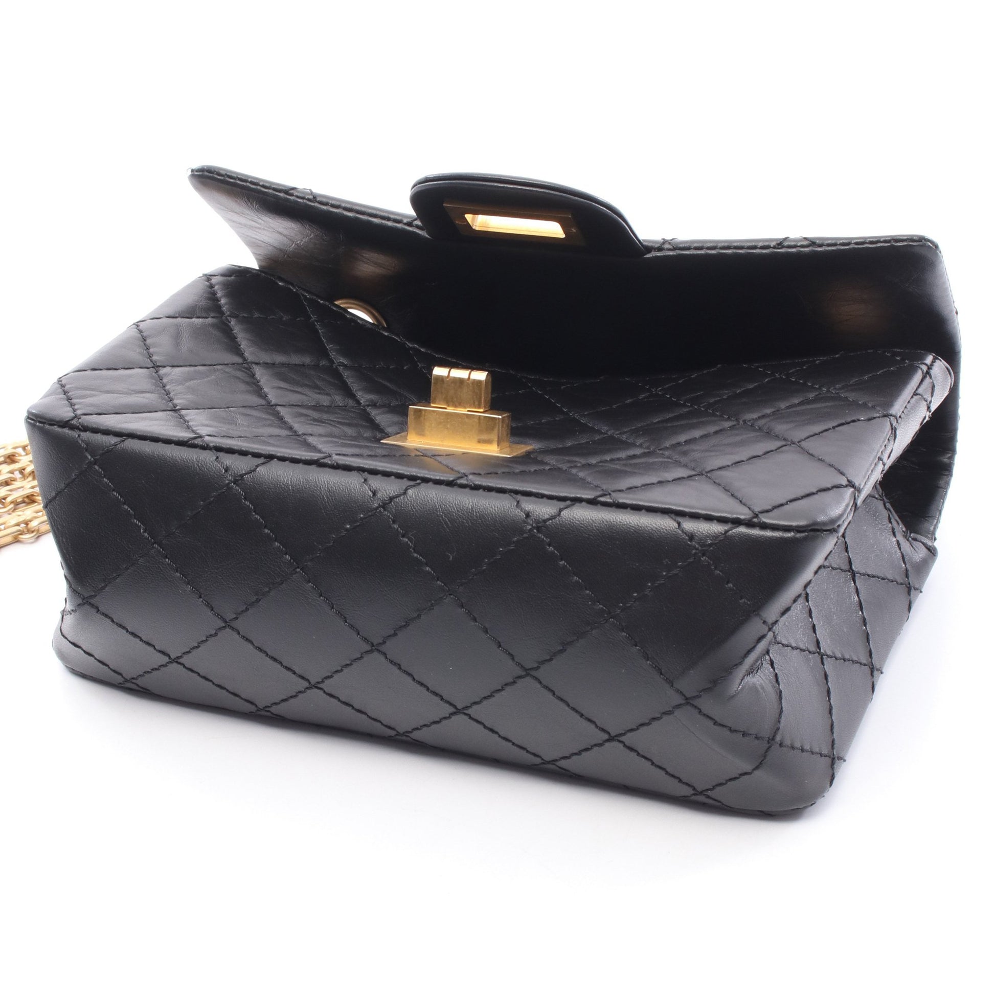 2.55 ミニマトラッセ Wチェーンショルダーバッグ レザー ブラック ゴールド金具 シャネル バッグ CHANEL