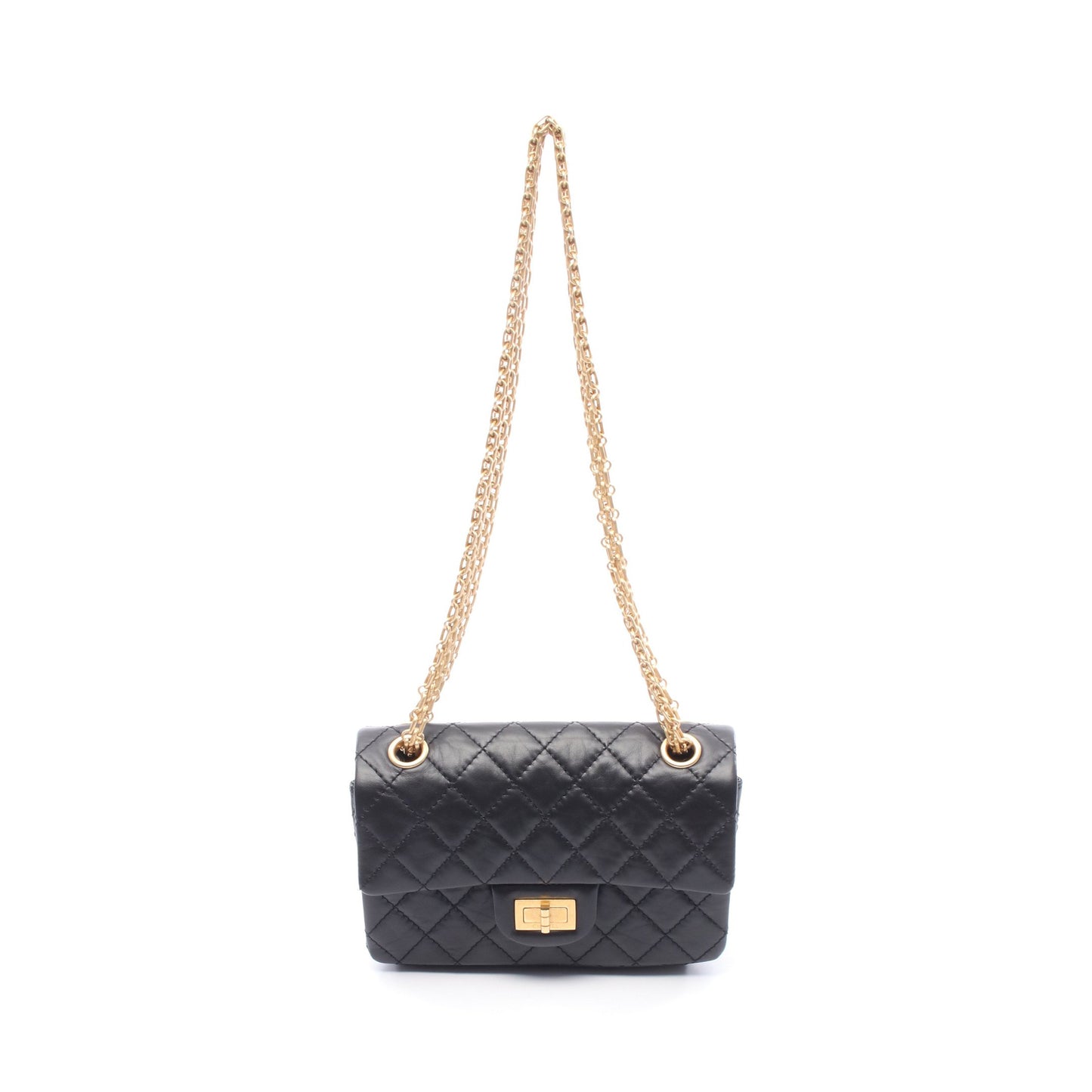 2.55 ミニマトラッセ Wチェーンショルダーバッグ レザー ブラック ゴールド金具 シャネル バッグ CHANEL