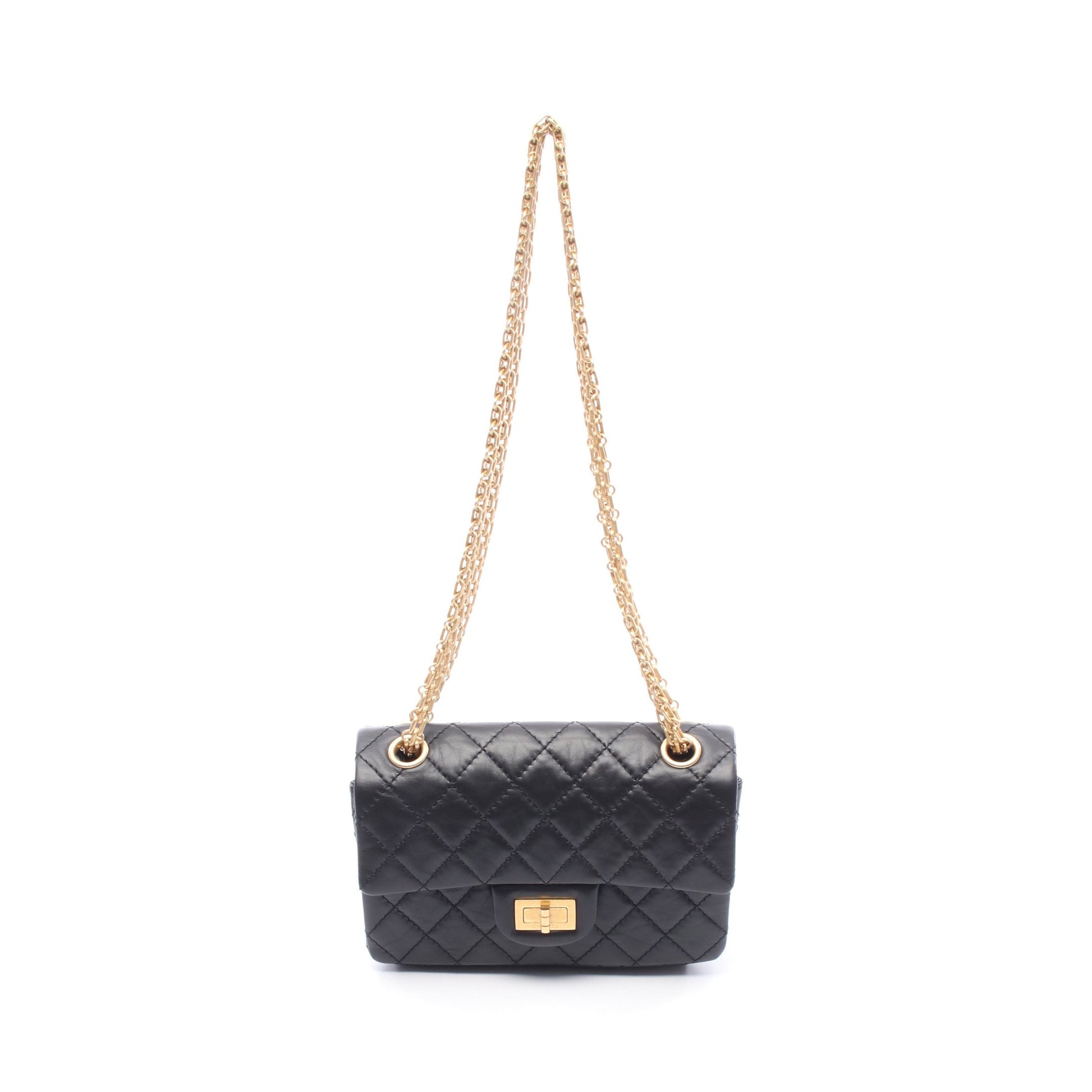2.55 ミニマトラッセ Wチェーンショルダーバッグ レザー ブラック ゴールド金具 シャネル バッグ CHANEL