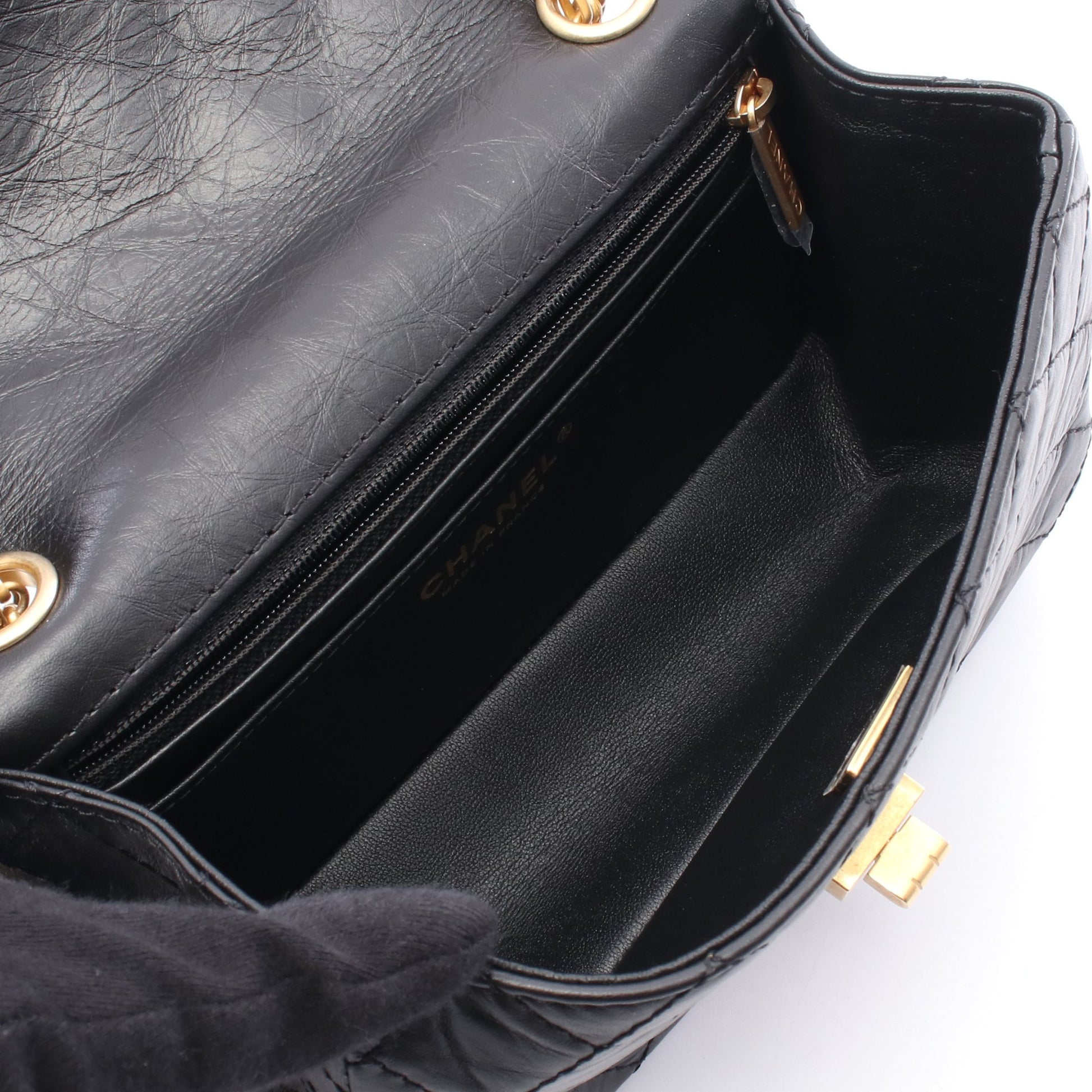 2.55 ミニマトラッセ Wチェーンショルダーバッグ レザー ブラック ゴールド金具 シャネル バッグ CHANEL