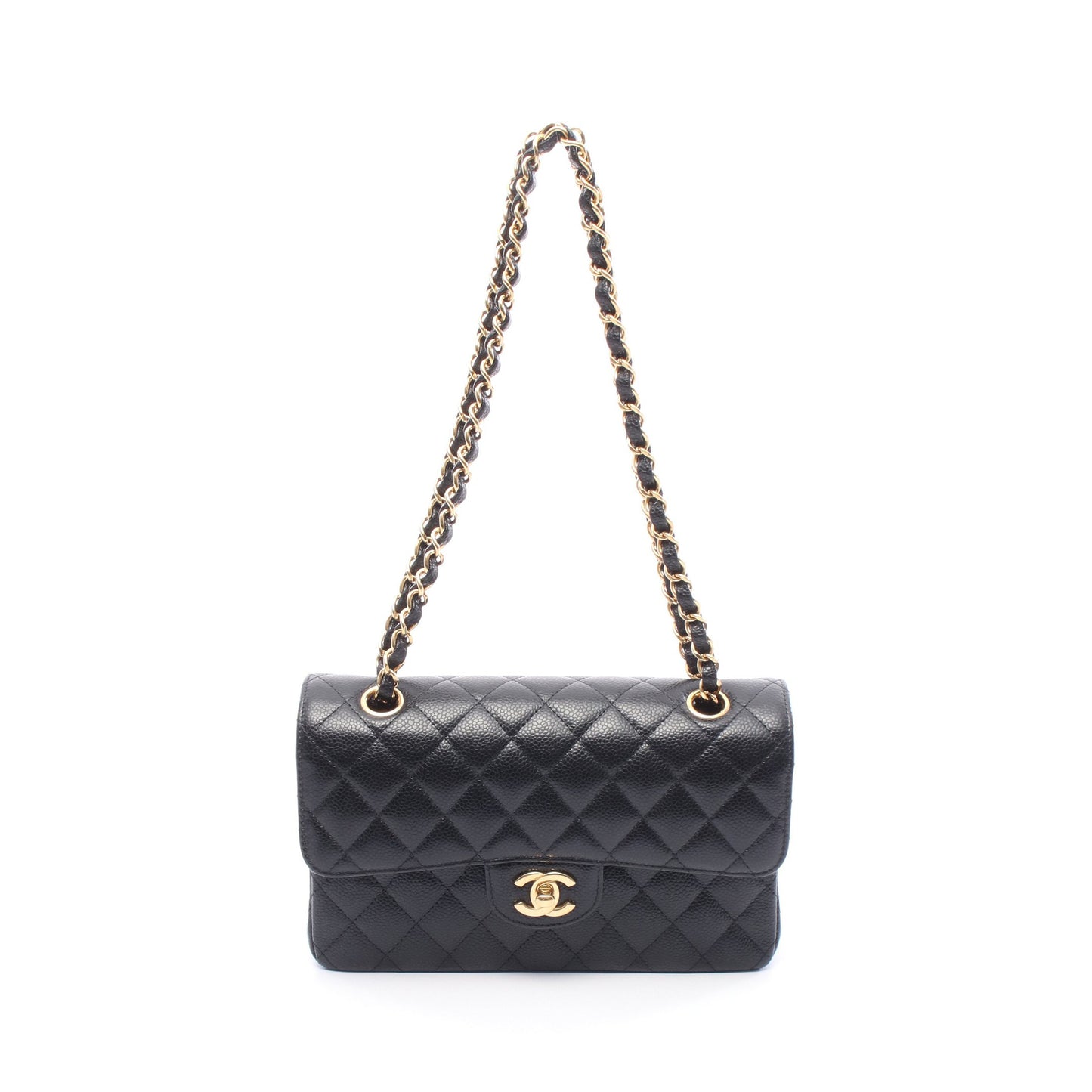 マトラッセ Wフラップ Wチェーンショルダーバッグ キャビアスキン ブラック ゴールド金具 シャネル バッグ CHANEL