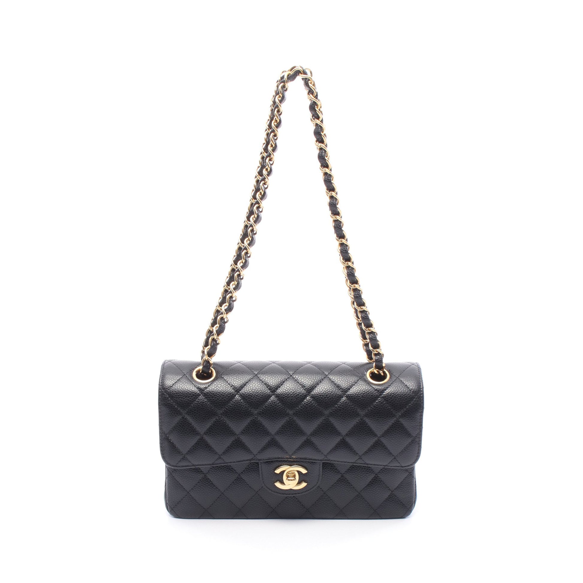マトラッセ Wフラップ Wチェーンショルダーバッグ キャビアスキン ブラック ゴールド金具 シャネル バッグ CHANEL