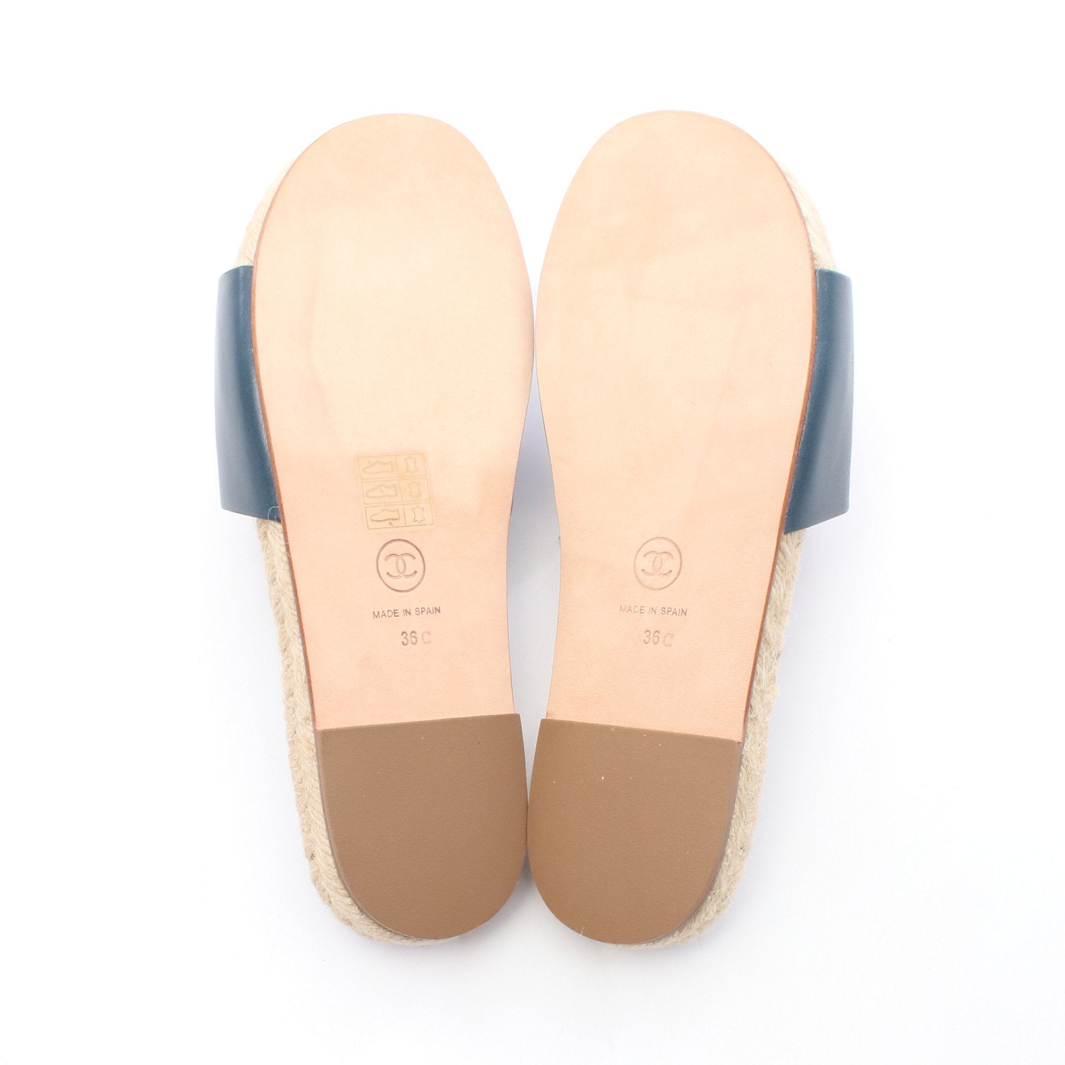 ココマーク エスパドリーユ サンダル レザー ラフィア ダークブルー