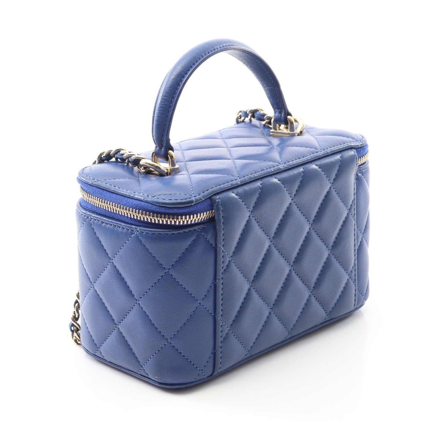 マトラッセ バニティバッグ チェーンショルダーバッグ ラムスキン ブルー ゴールド金具 シャネル バッグ CHANEL