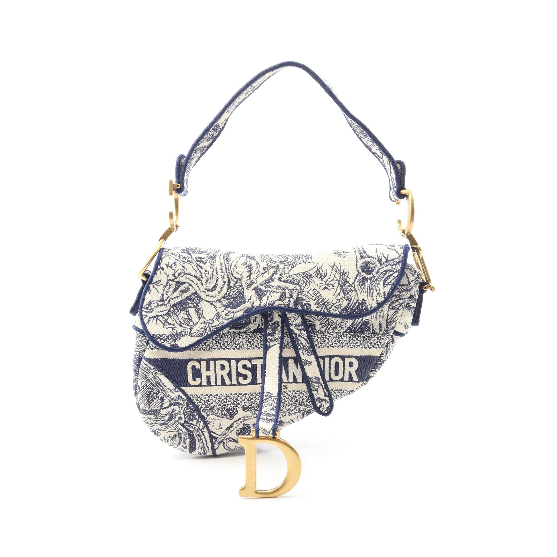 サドルバッグ ハンドバッグ キャンバス ホワイト ネイビー クリスチャンディオール バッグ Christian Dior
