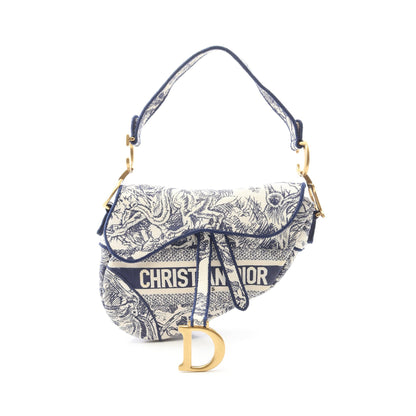 サドルバッグ ハンドバッグ キャンバス ホワイト ネイビー クリスチャンディオール バッグ Christian Dior
