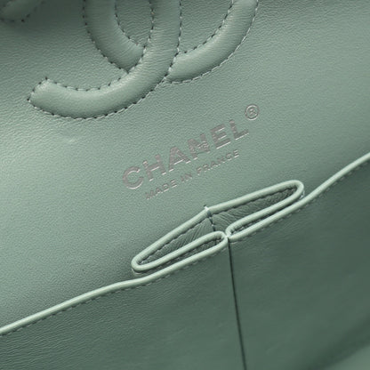 シェブロン Vステッチ Wフラップ Wチェーンショルダーバッグ ラムスキン グレーグリーン シルバー金具 シャネル バッグ CHANEL