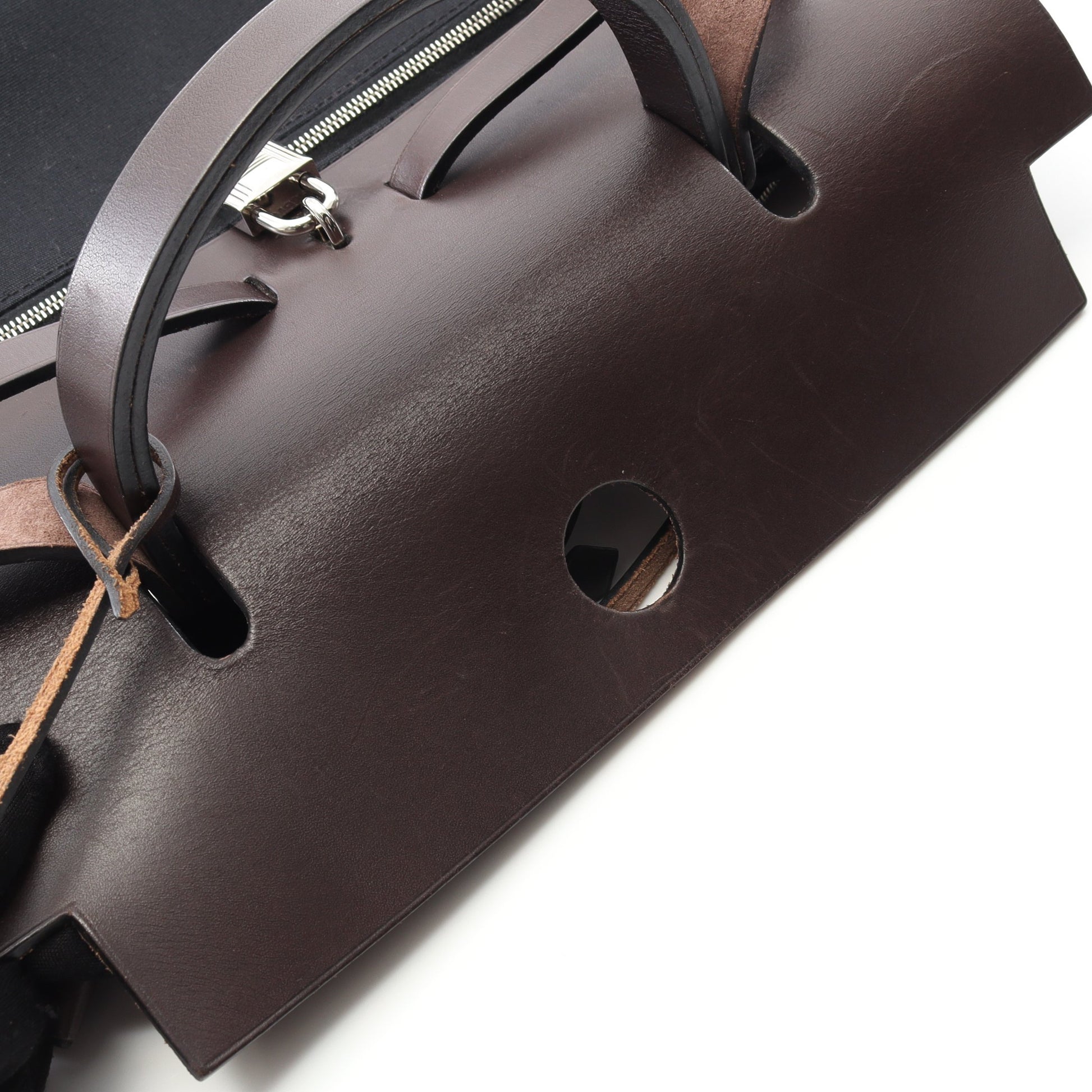 エールバッグジップPM ハンドバッグ トワルオフィシエ ヴァッシュハンター ブラック ダークブラウン シルバー金具 2WAY □L刻印 エルメス バッグ HERMES