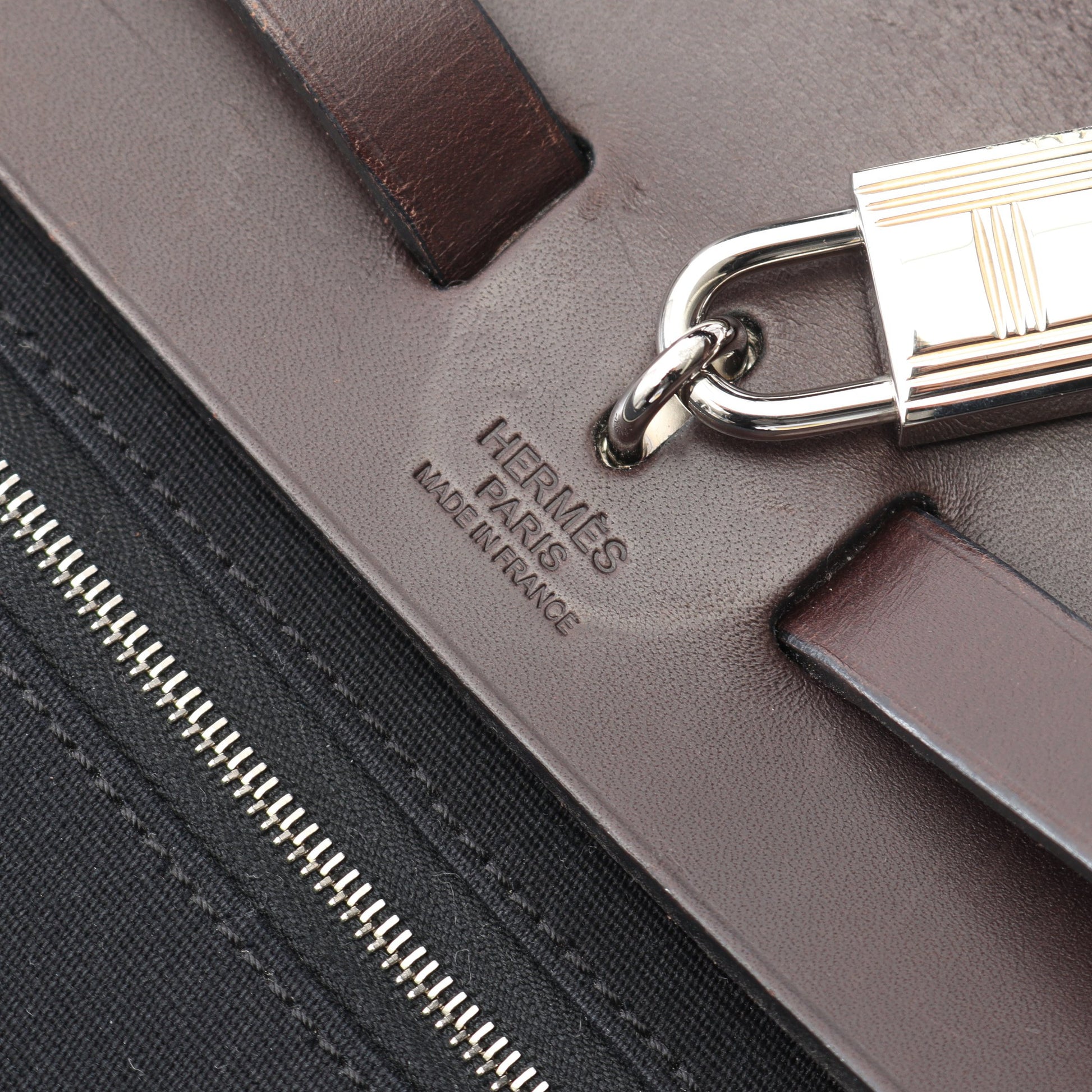 エールバッグジップPM ハンドバッグ トワルオフィシエ ヴァッシュハンター ブラック ダークブラウン シルバー金具 2WAY □L刻印 エルメス バッグ HERMES