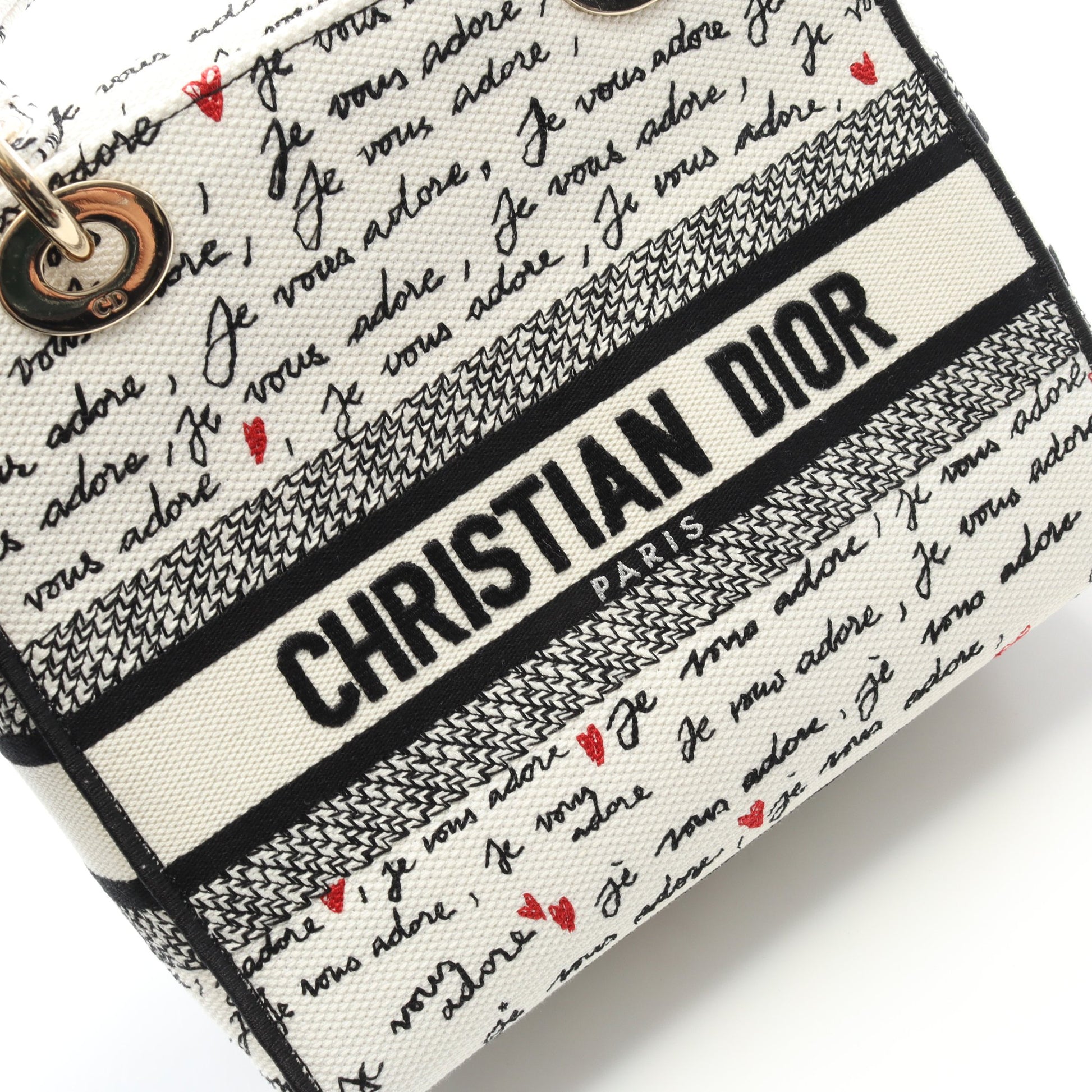 LADY D-LITE ミディアム ハンドバッグ キャンバス ホワイト マルチカラー 2WAY クリスチャンディオール バッグ Christian Dior